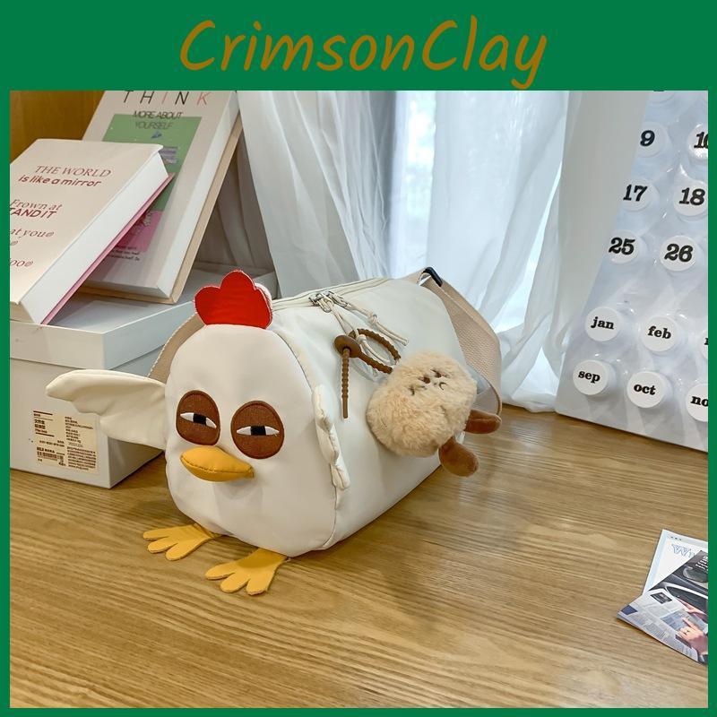Chicken Cartoon Shaped Crossbody Bag With Plush Pendant For School And Outing