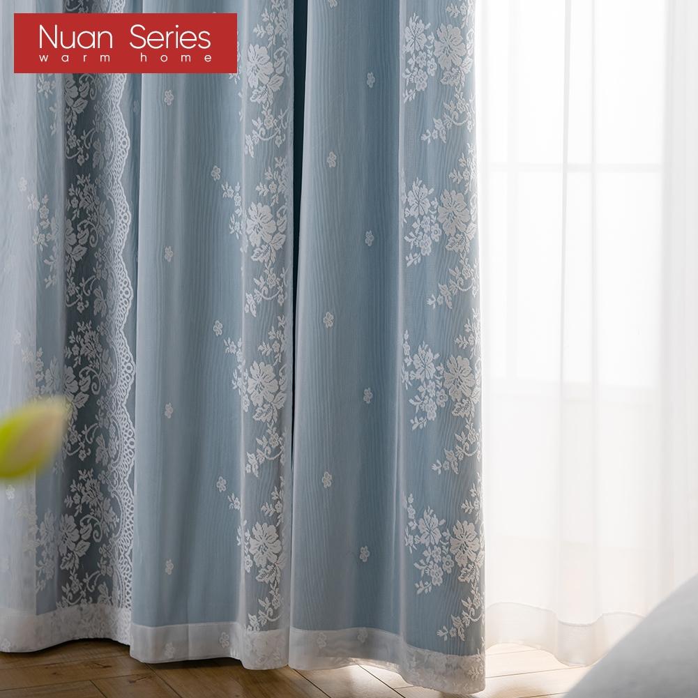 A Set of Nuan Series Hollow Star Blackout Curtain and Lace Sheer Curtains Integrated Gauze Curtain and Curtain for Living Room Bedroom Home Decor