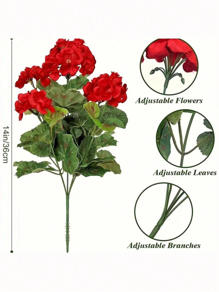 Artificial Geranium UV Resistant Wedding Kitchen Garden Table Ornaments Indoor and Outdoor Decoration 1 Set of 2pcs