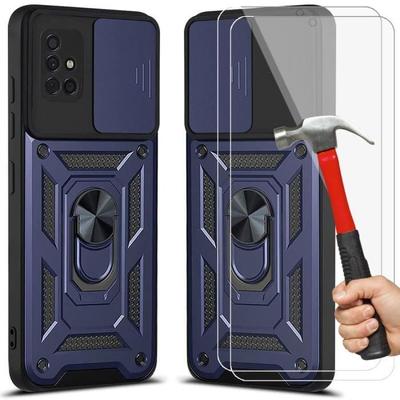 Protective Case - PROSHOP - for Samsung A51 - Rigid - Tempered Glass - 360° Stand - 2 Tempered Glasses