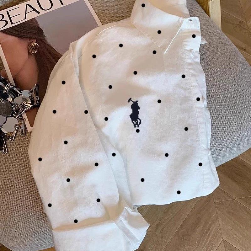 Korean Style White Polka Dot Lapel Loose Long Sleeve Shirt for Women - Early Autumn College Chic