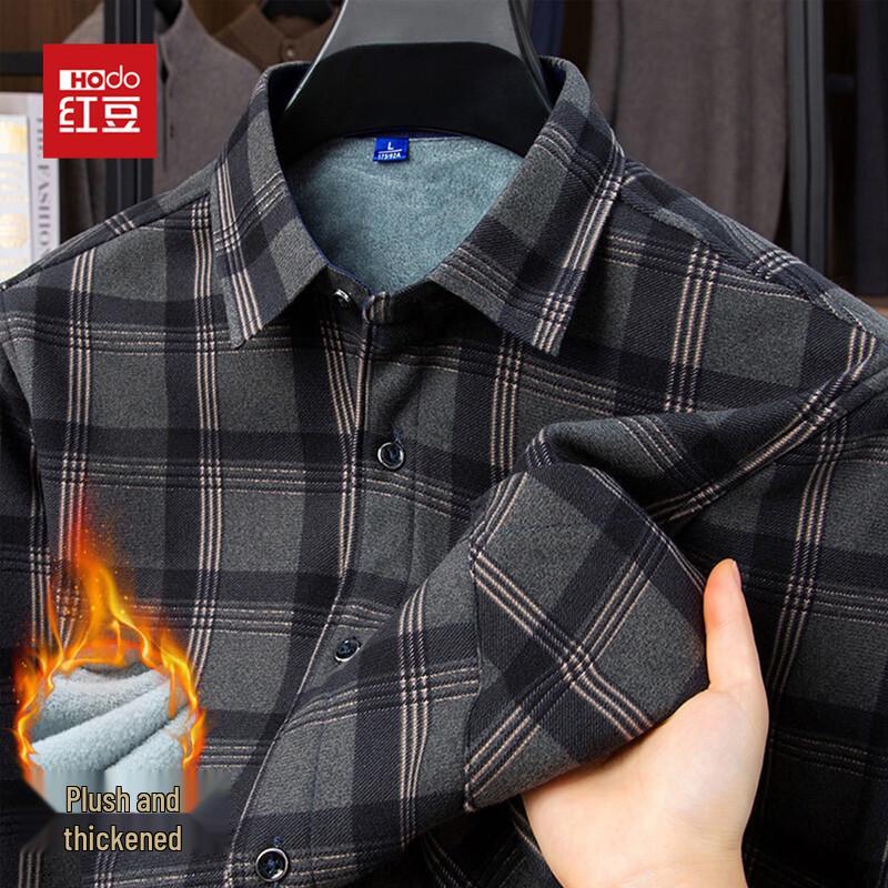 Hodo Men s Warm Fleece Lined Plaid Long Sleeve Shirt 4XL