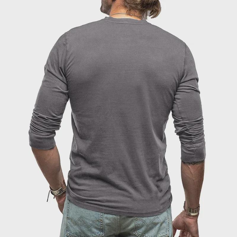 Heren Katoen Henley Shirt met Lange Mouwen - Europese & Amerikaanse Stijl