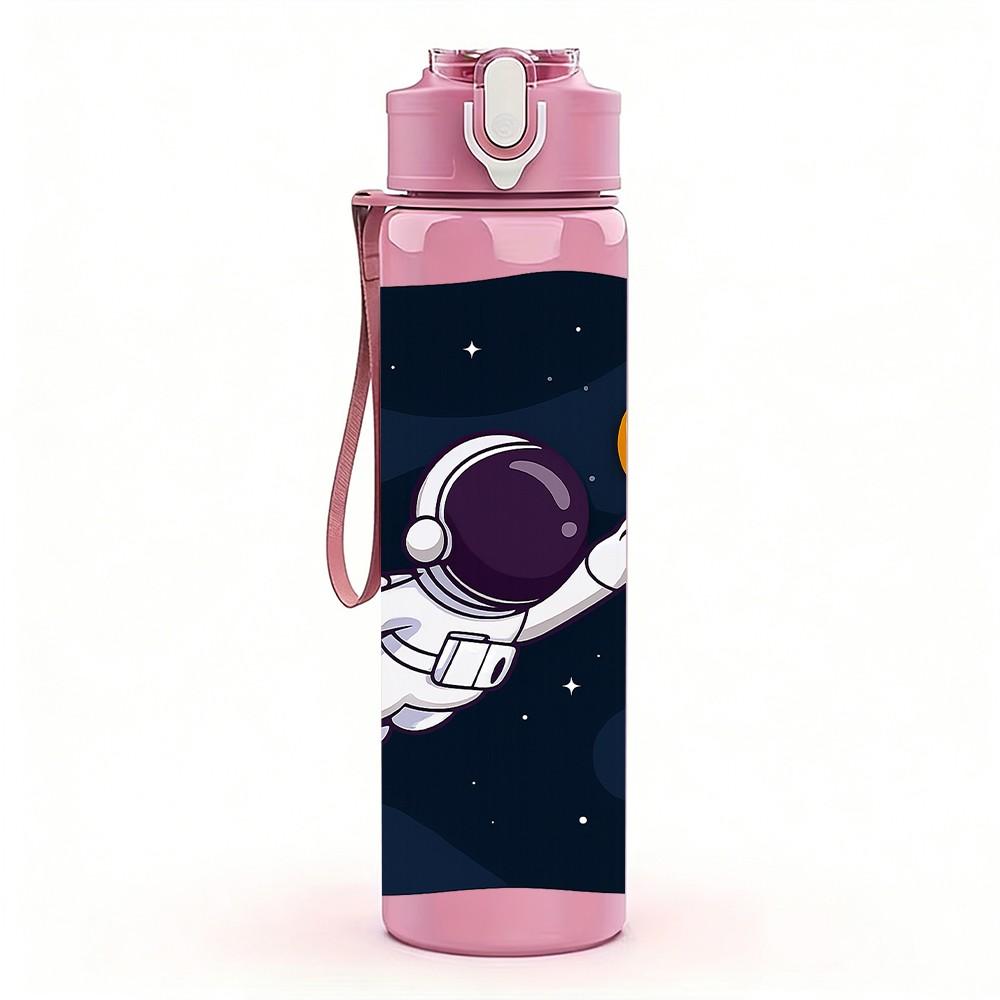 1PC Astronaut Float Outer Space Pattern 750ml Color Plastic Sports Water Bottle Leakproof Flip Straw Lid Suitable for Sports Office Home Use