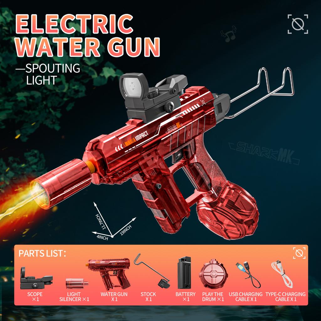 New UZI Simulated Flame Electric Water Gun for Kids High Pressure Automatic Watergun Children Summer Outdoor Beach Water Gun Toy