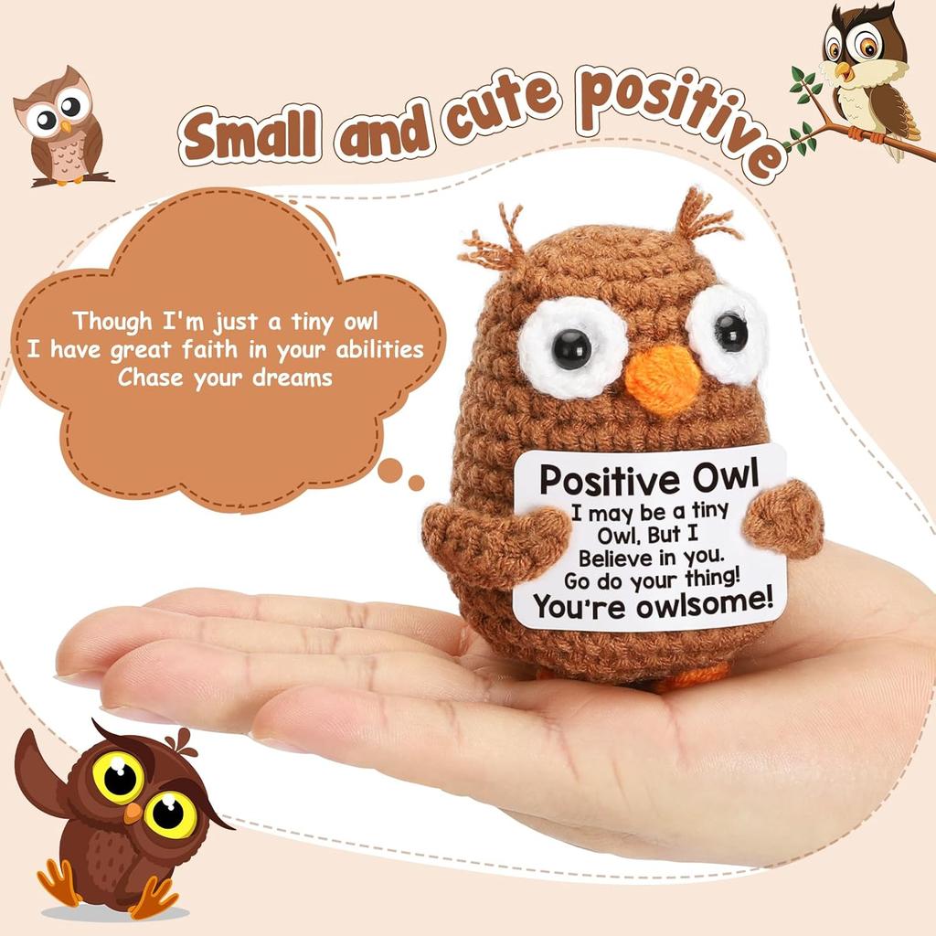 Funny Crochet Positive Inspirational Emotional Support Owl Doll Home Room Decoration Handmade Knitted Owl Desktop Ornament Gift