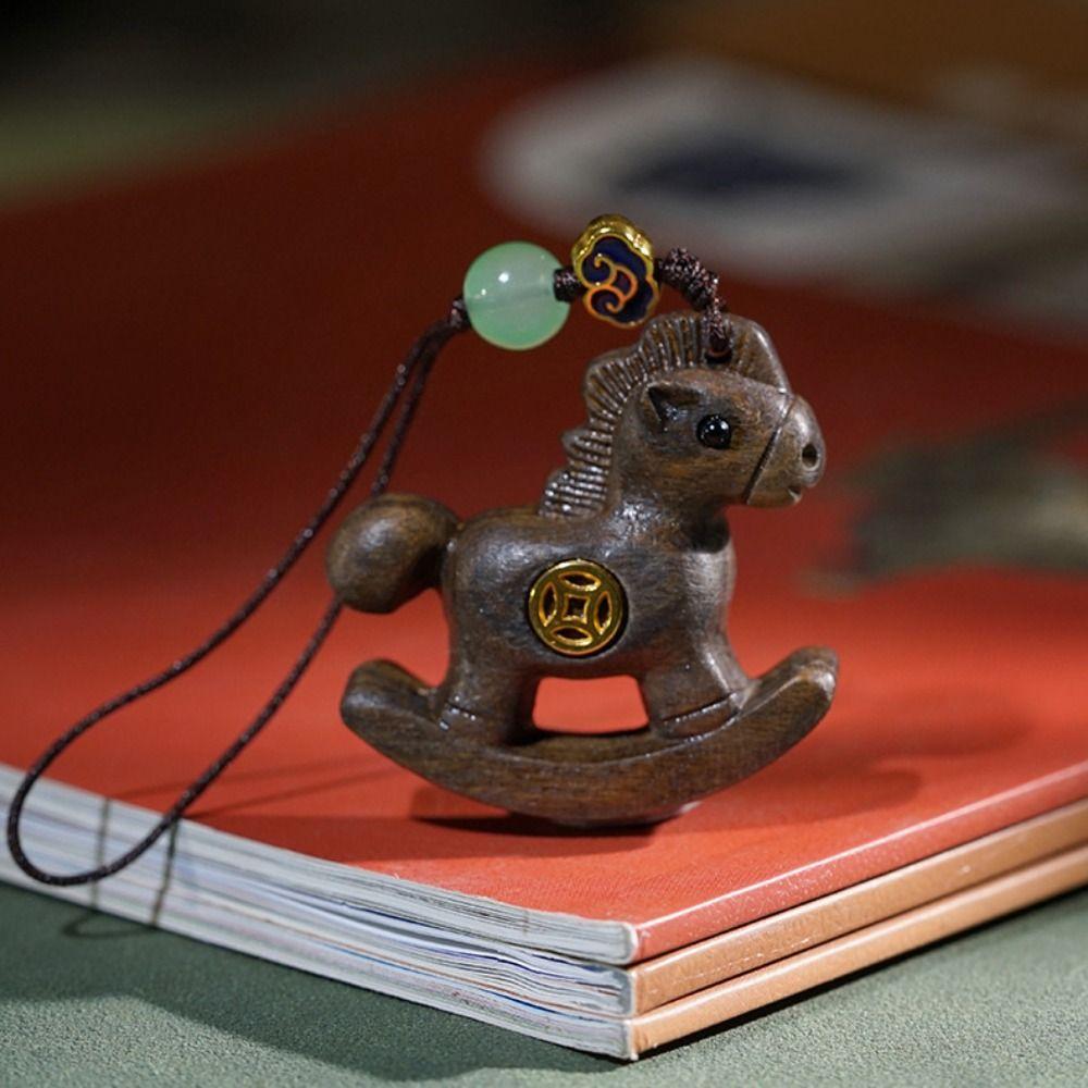 Wooden Horse Keychain Handmade Zodiac Key Ring Neck Pendant Horse Pendant  Bag Decoration