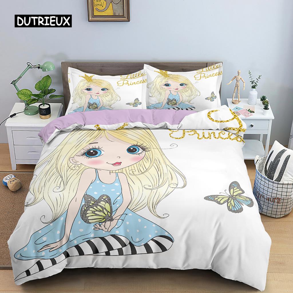 Cartoon Bedding Set for Kids Children Crib Danceing Girl Duvet Cover Set & Pillowcase Edredones Niños Princess Quilt Cover