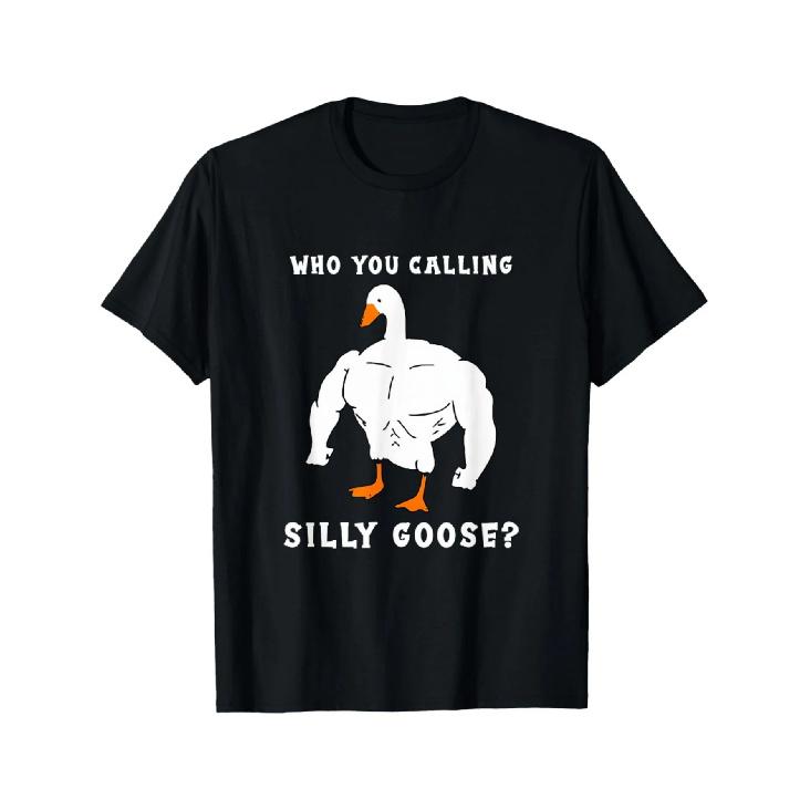Men s Funny Who You Calling Silly Goose? Graphic T-Shirt - Muscular Duck Design, Soft Stretch Cotton, Regular Fit Short Sleeve Tee for Summer S чёрный
