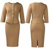 Women's 2Pcs Solid Color Office Suit Peplum Blazer + Pencil Skirt Set