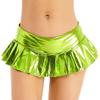 Womens Metallic Shiny Pleated Miniskirt Low Rise Skirt Nightclub Dance Performance Costume