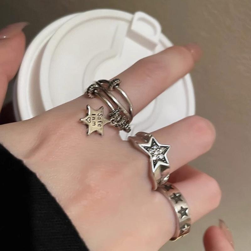 Star Dating Rings Open Rings Eye Catching Star Finger Rings Star Adjustable Opening Rings Alloy Material Party Jewelry