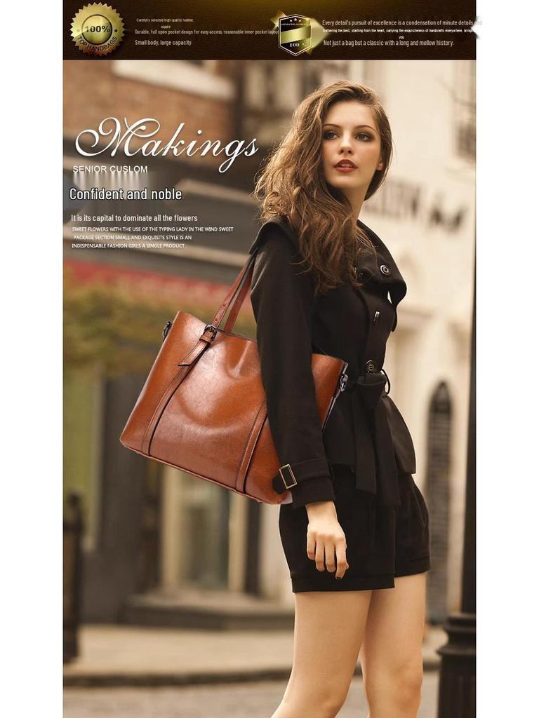 2025 Trendy Women's Genuine Leather Shoulder Tote - Soft, Versatile, Large Capacity Handbag with Crossbody Option