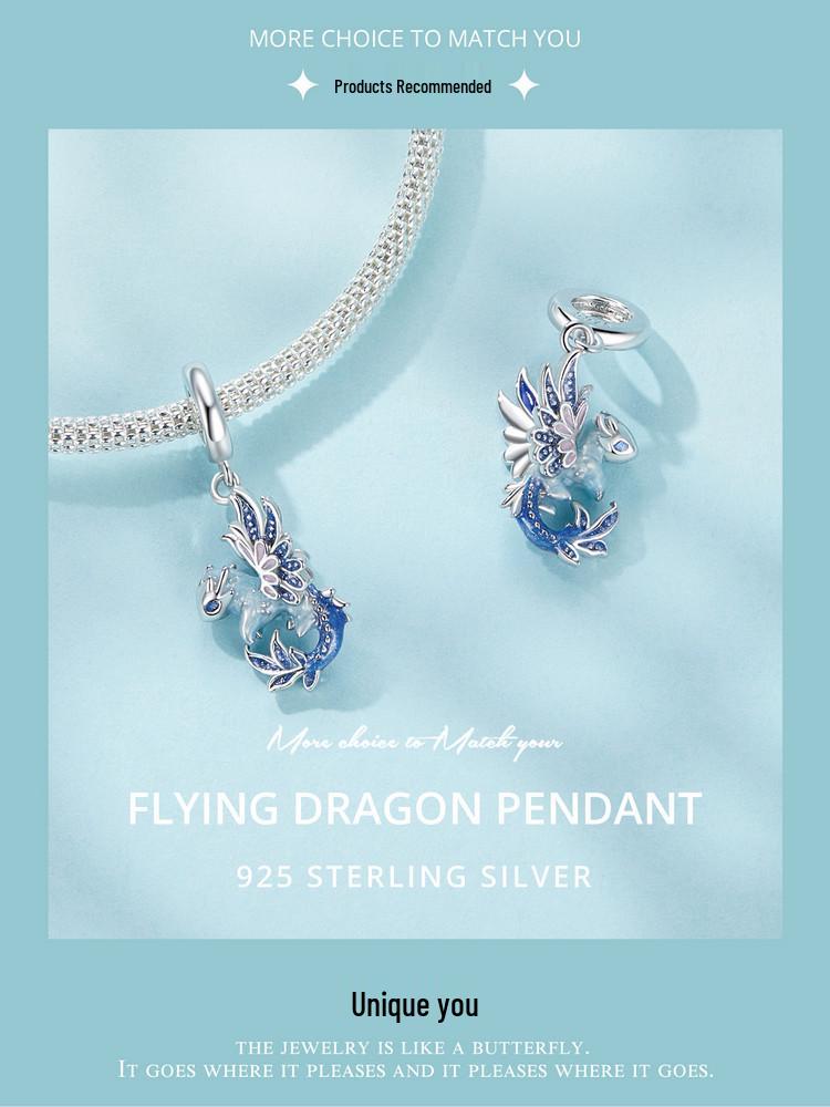 S925 Silver Dragon Pendant Beads: Original Blue Ziyun DIY Bracelet Accessory
