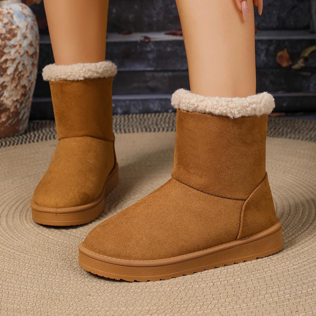 New Fashionable Round Toe Elegant Snow Boots Winter Flat Wear-resistant Soft Students Plus Velvet Warm Women's Shoes