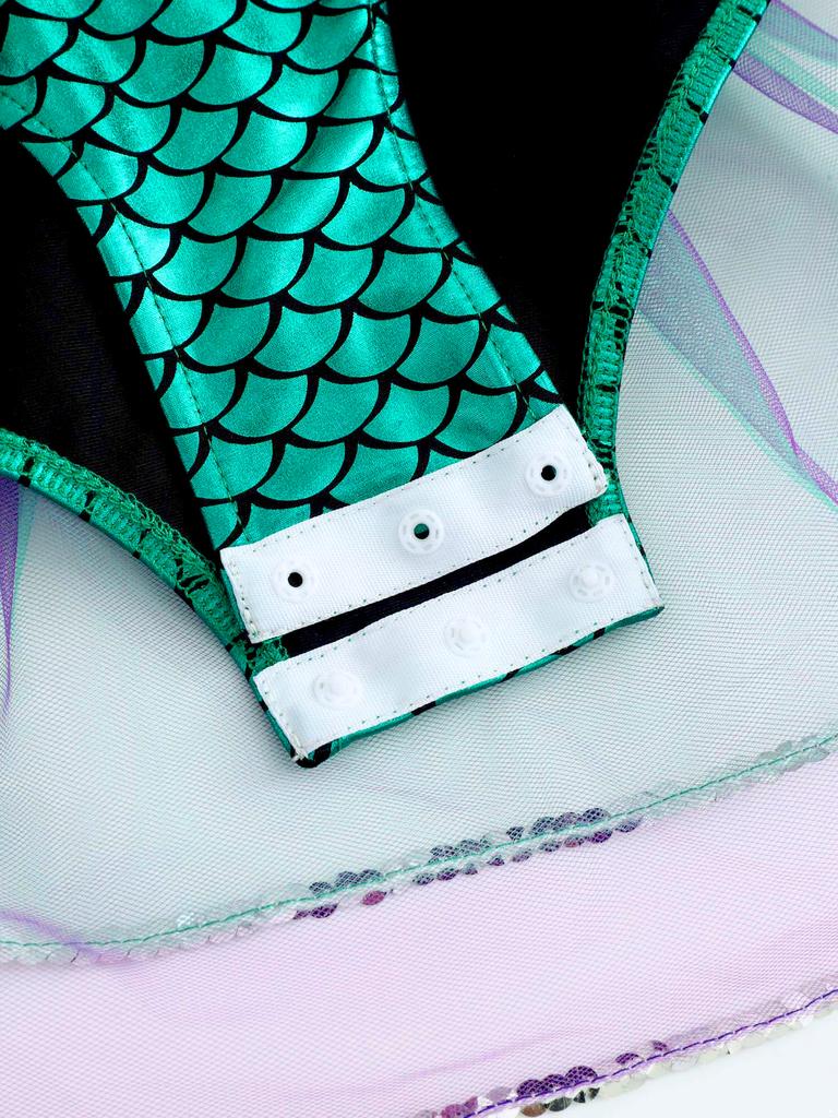 Costum de Sirena pentru Fete cu Mânecă Lungă Salopetă Manșete din Plasă Nasturi Capse Ținută de Scenă