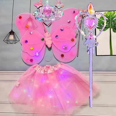 Ali di fata luminose per bambini con bacchetta magica e vestito da principessa