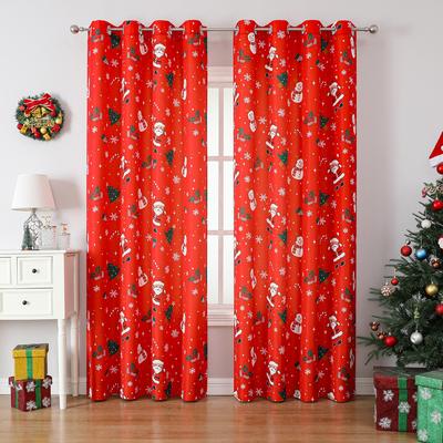 Christmas Hot Sale Printed Curtains, Holiday Themed Snowflake Elk Santa Pattern Curtains