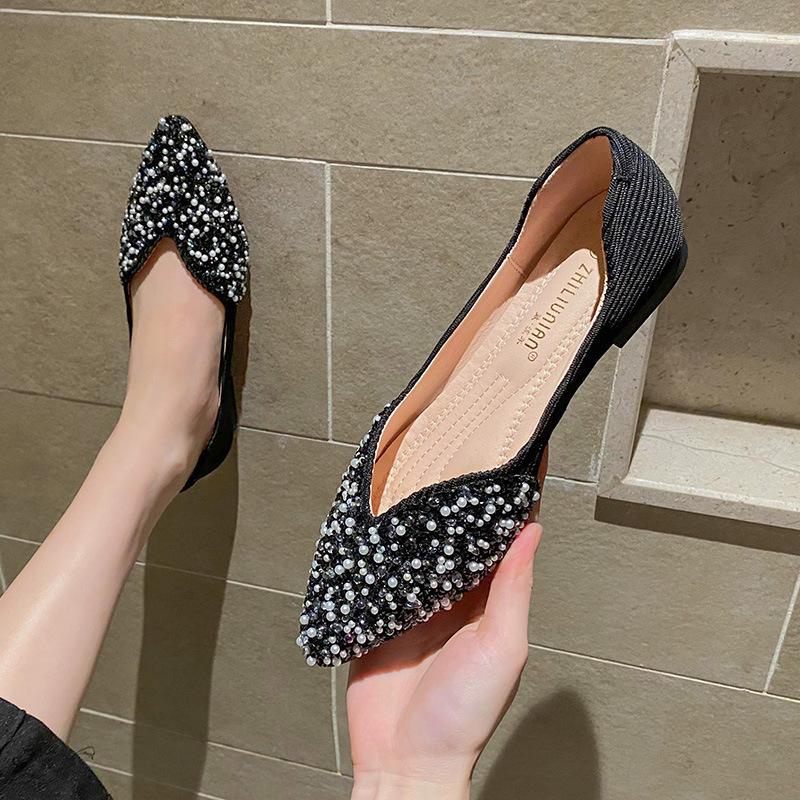 Spitze Einzelschuhe Damen Sommer neuer Stil flache Sohle sanfte Schuhe weiche Sohle Doudou Schuhe große Größe bis