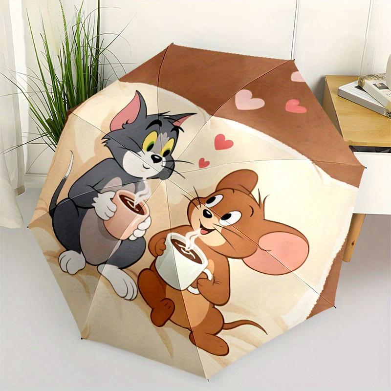 1pc Tom Jerry Self-Folding Umbrella, 8-Bone Compact Travel Umbrella, Durable Plastic And Iron Frame107