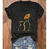 Fashion Cat Sunflower Painting Blouses Short Sleeved V-Neck T Shirts Casual