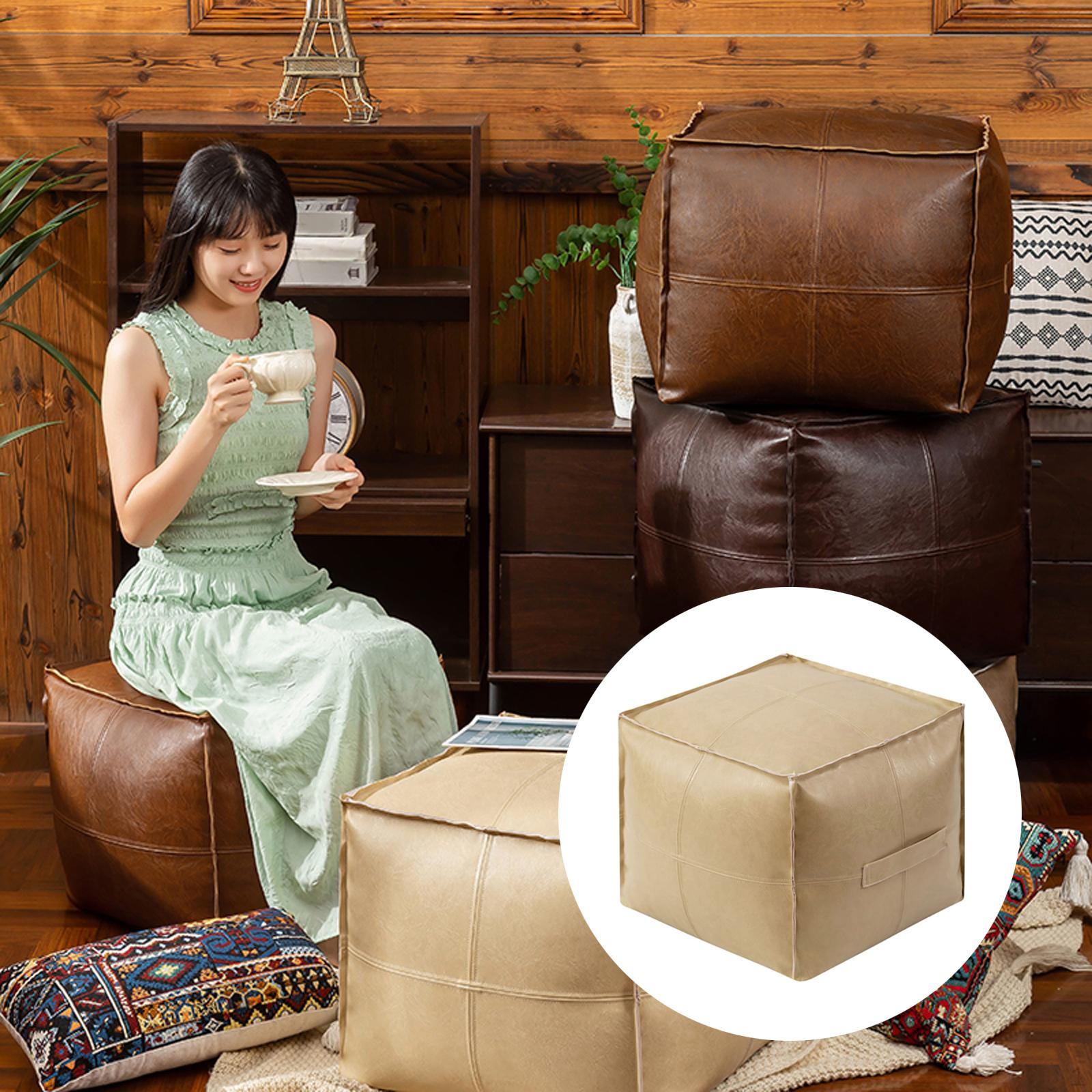 

Footstool Couch Cover Cushion PU Leather Good Craftsmanship without Inserts Decor Foot Stool бежевий