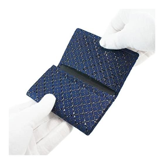 Inden-ya Inden Card Case, Large Capacity, Deerskin, Navy X Black Lacquer, Shippo Tsuanagi Pattern, 2501-04-179, 7cm X 11cm X 1.3cm, Gusseted Card