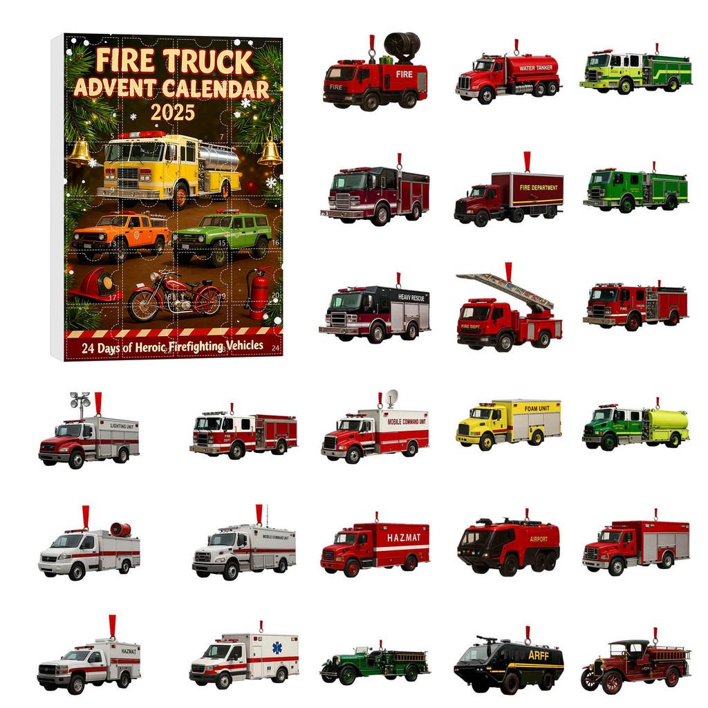 Julräddningsfordon Nedräkningskalender Akryl Julgransprydnad Med 24 Överraskningstillbehör För Julklappsutbyte