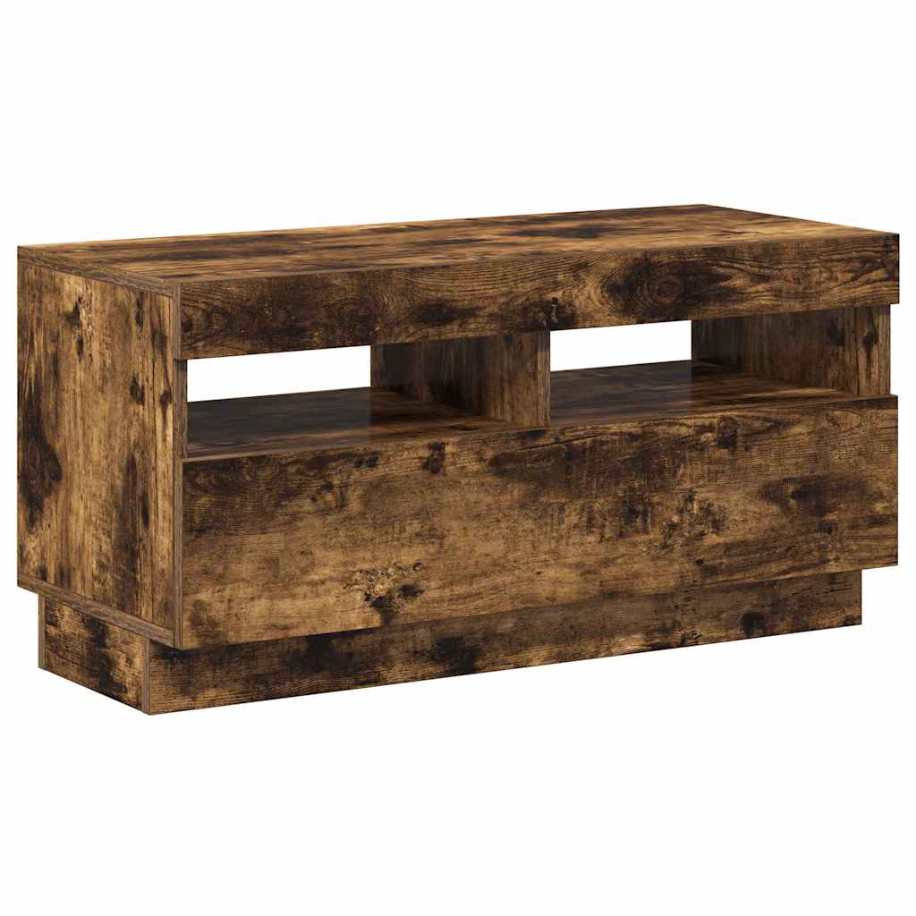 TV Cabinet with LED Lights Smoked Oak Finish 80 x 35 x 40 cm