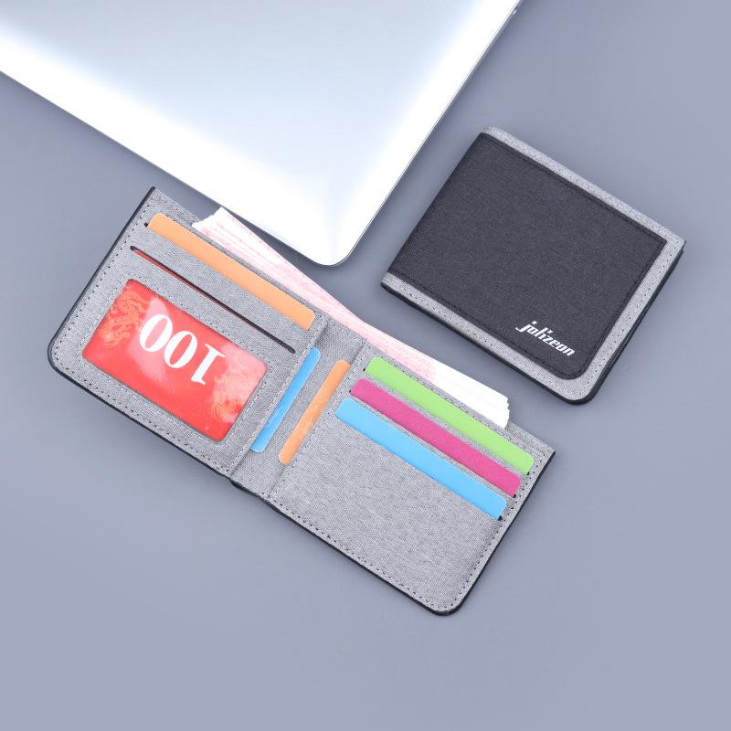 Men's Canvas & Leather Bi-Fold Wallet with Anti-Demagnetization Card Holder