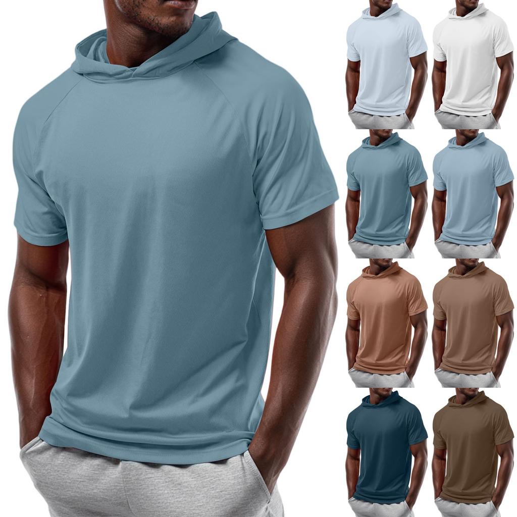 Men's Straight Shoulder Short-sleeved Hoodie T-shirt Sweatshirt