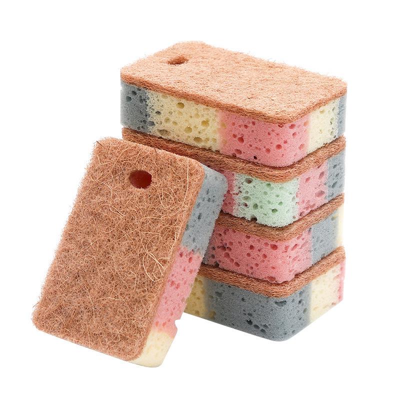 Kitchen Cleaning Sponge Set: Wood Pulp Sponge, Scouring Pad, Dishwashing Cloth, and Rag