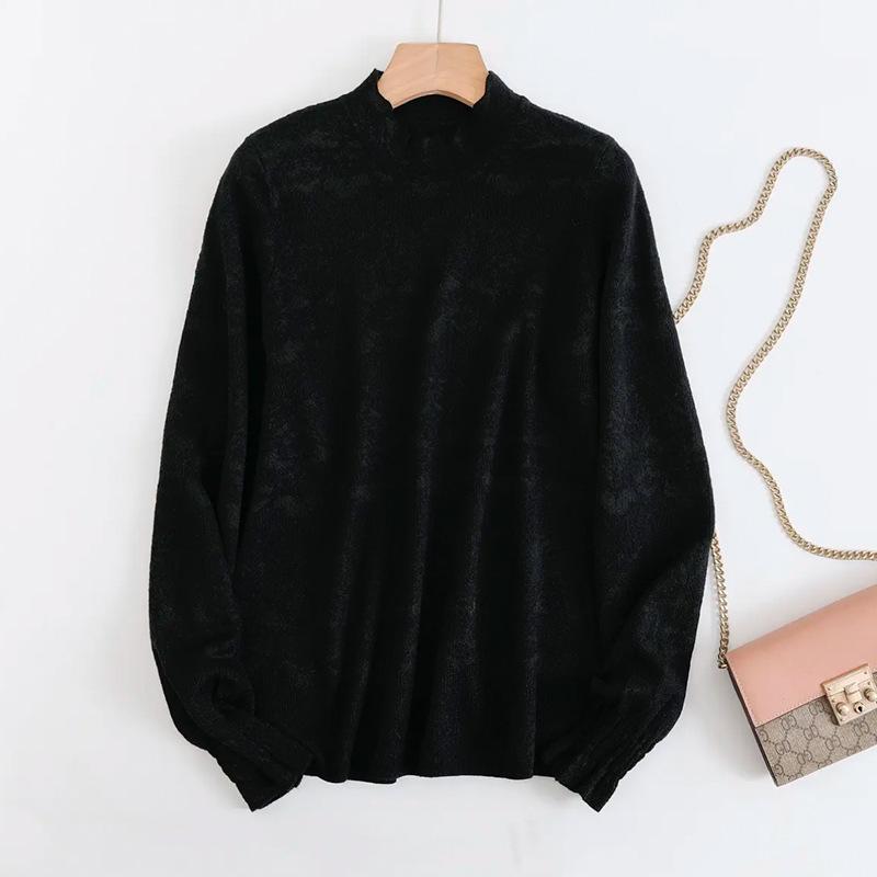 

Женский кружевной свитер с высоким воротником - 2024 Осень/Зима Свободный Модный Базовый слой S