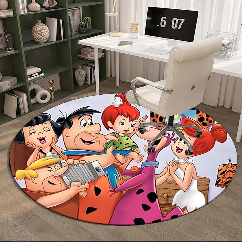 The Flint-stones Family round carpet Chair cushion Round Entryway Rug, Soft Round Rugs for Living Room, Bedroom, Circle Carpet decor gifts