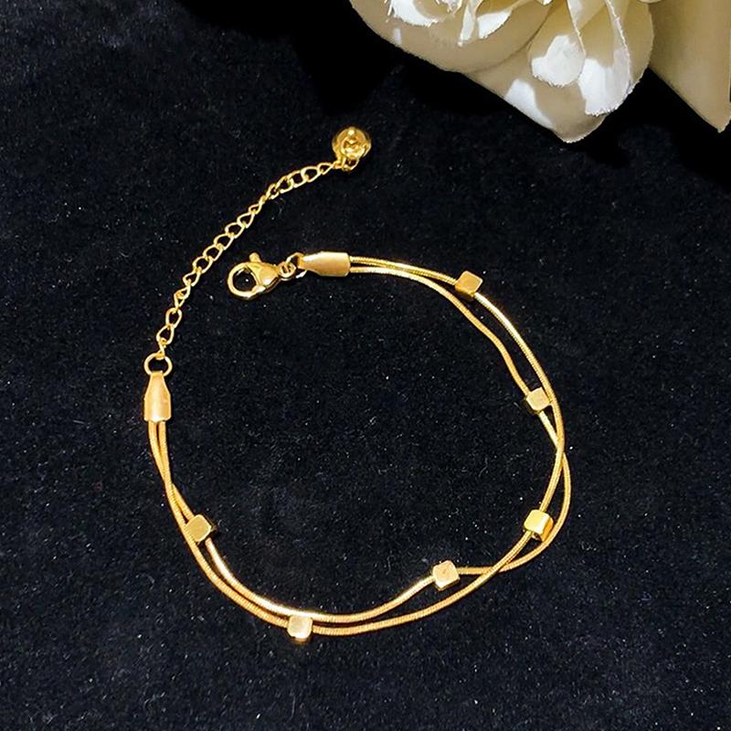 

Двойной маленький квадратный браслет Женский темперамент Не выцветающий браслет из титановой стали Ювелирный подарок 66mm