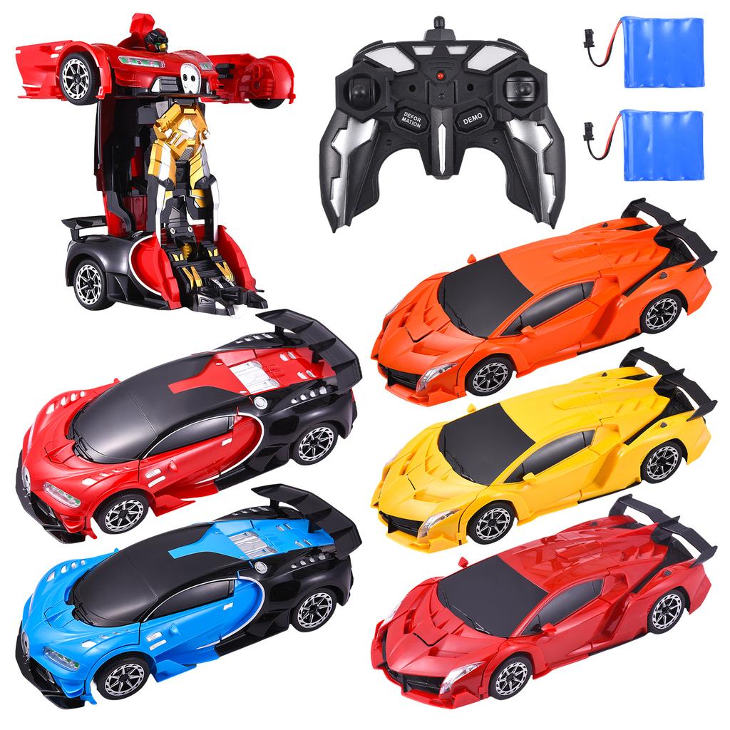 Coche de Control Remoto, Juguetes Transformables para Niños y Niñas, Deformación a Robot con un Botón con Luces a