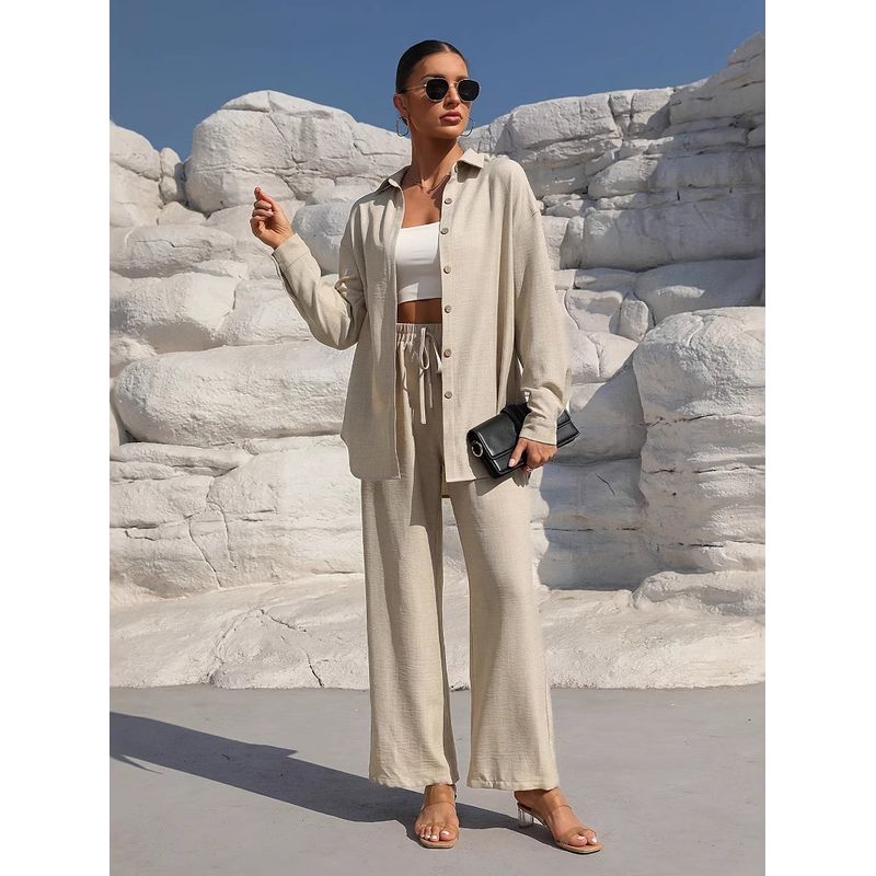 European and American Fashion Autumn Temperament Plus size women clothing Long sleeve Cardigan Two-piece Set Leisure Solid Set