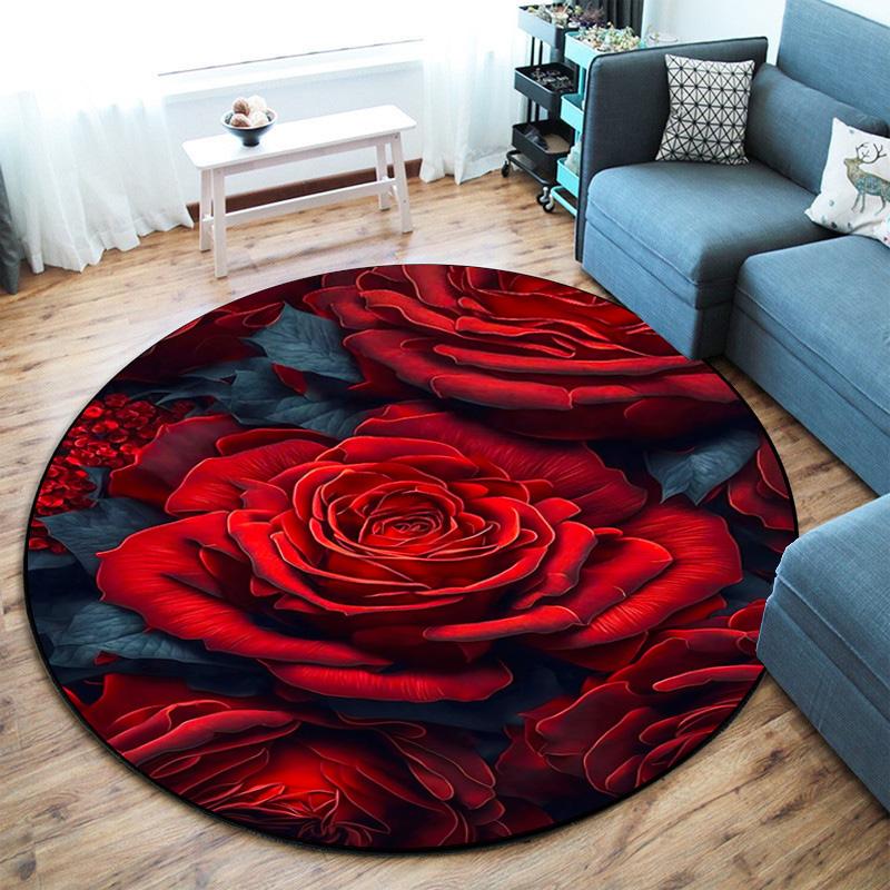 Rose Garden Elegance Round Rug Home Soft Decorative Anti Slip Yoga Table And Chair Mat Carpet Outdoor Floor Mat Carpet S5
