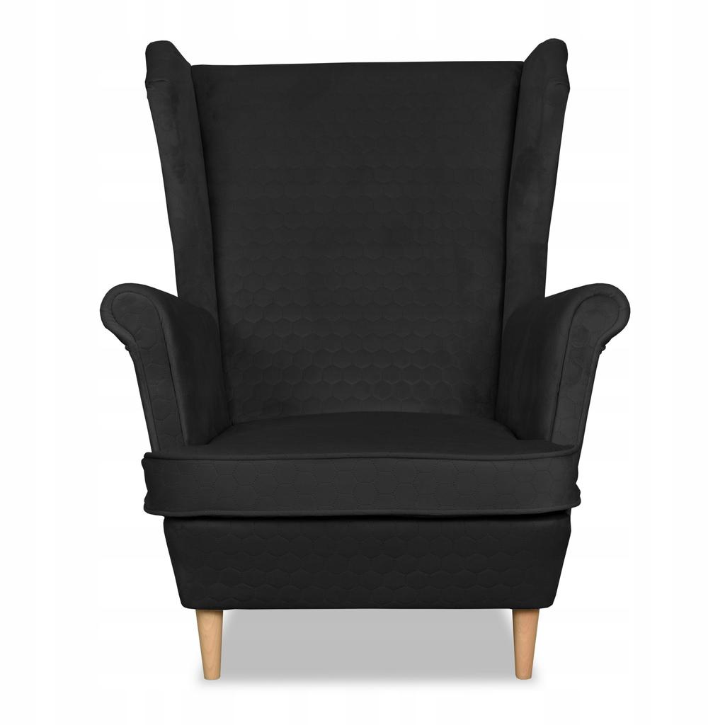 Angelo Wing Chair with Footrest Scandinavian Family Meble Black Velvet
