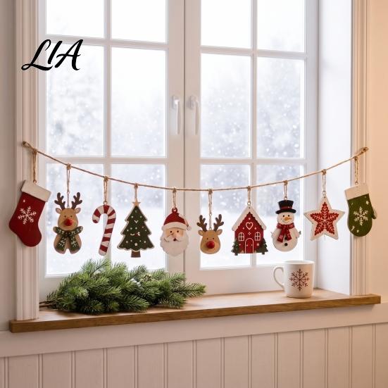 Seasonal Gift for Friends Family Vintage Christmas Hanging Bunting Garland, 2D Flat Wooden Snowman Elk Stocking Santa Decor Tree Claus Banner Holiday