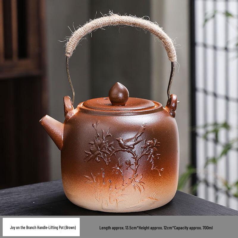 Shangqi Coarse Pottery Tea Set with Beam Handle Pot