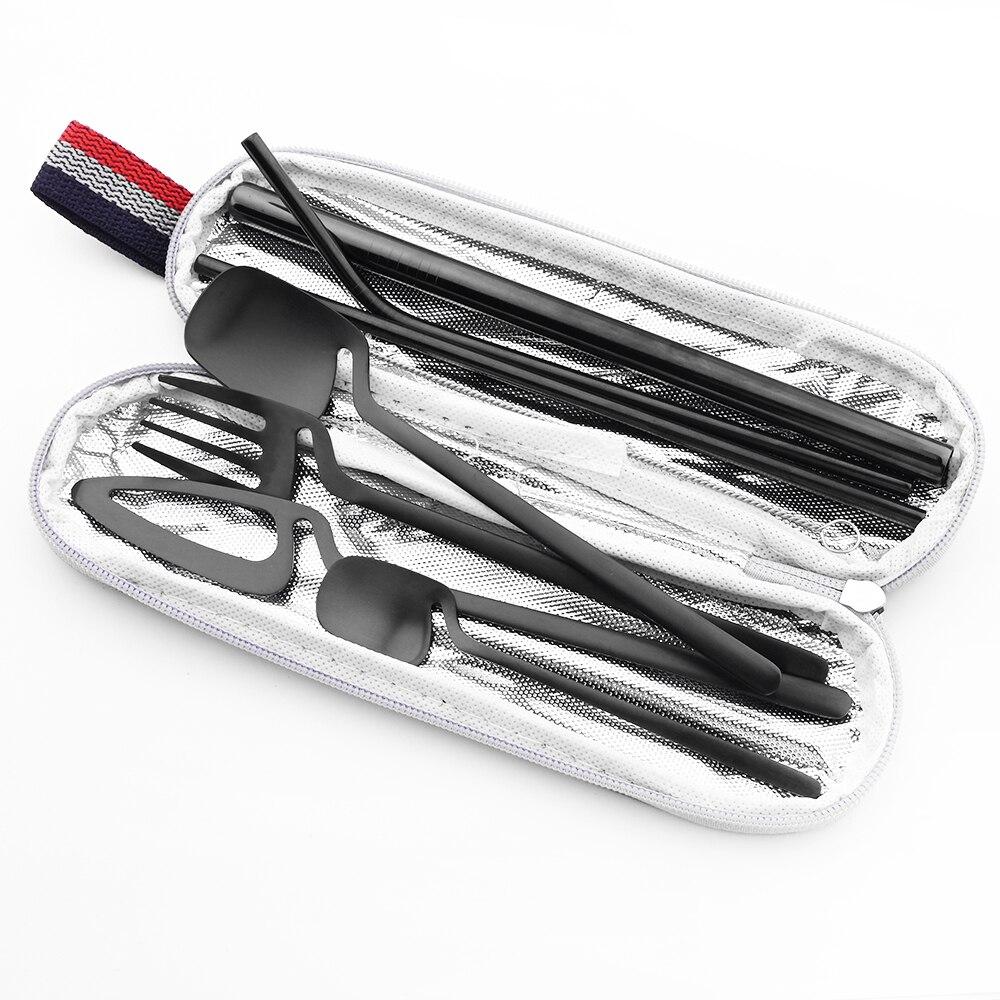 Gold Portable Dinnerware Set Unique Design Travel Reusable Camping Silverware Cutlery Tableware Set With 215/12/6 Straight Straw