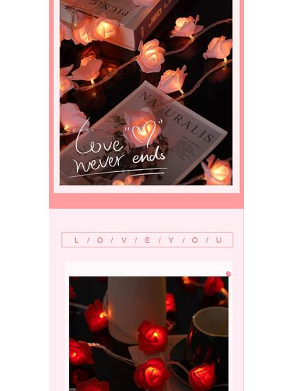 LED Rose String Lights - Romantic Valentine's Day Bedroom Decor