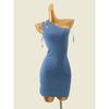 Summer Single-Side off-Shoulder Silver Silk Bodycon Dress Foreign Trade Original Order Silm Slim and Sexy Pure Desire Thin Knitting Dress