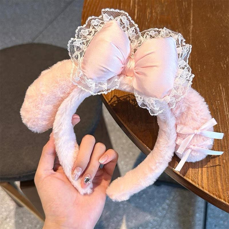 Cute Hair Bands Autumn Winter Plush Headbands Hair Clips Princess Girls' Headwear Lace Big Pink Bow Hair Accessories