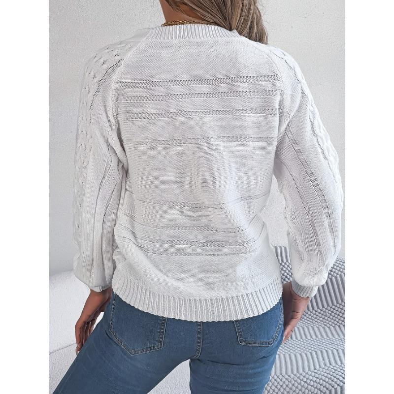 Neuer einfarbiger Pullover mit gedrehten Knöpfen und Laternenärmeln für Damen im Herbst und Winter