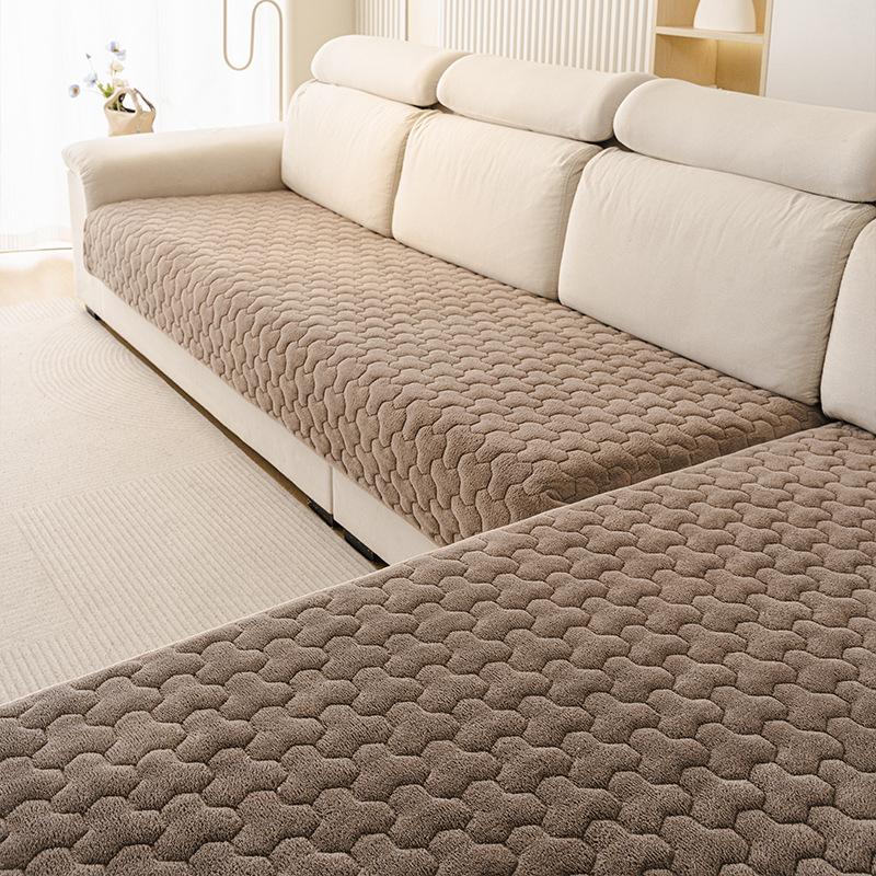 2026 New 1pc Flannel Sofa Cushion, Thickened Warm Plush Non-slip Seat Pads, Protective Throw Cover for Leather Sofa