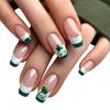 24 Pezzi Festa di San Patrizio Unghie Quadrate Medie Press-on Unghie Finte French Tip Trifoglio Verde Copertura Totale Unghie Acriliche Stick-on