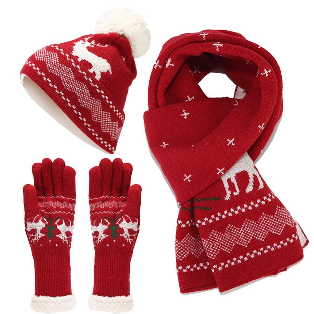 Versatile Christmas Hat Scarf Gloves Set for Schoolgirls Schoolboys Outfit