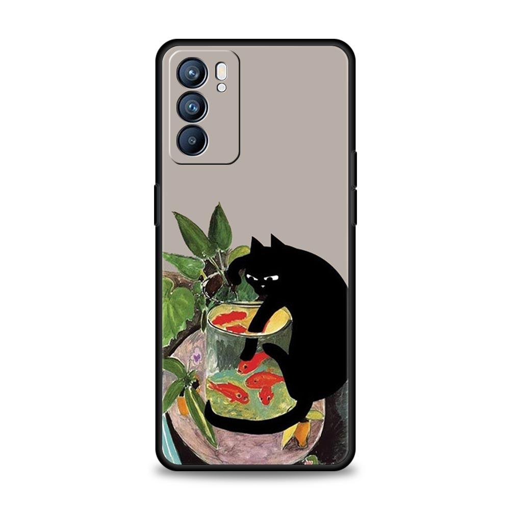 Lovely Cat Playing Fun Phone Case For Oppo A54 A53 A52 A15 A95 A16 A78 A79 A80 A98 4G Find X5 X6 Reno10 12 13 F Pro 5G Cover